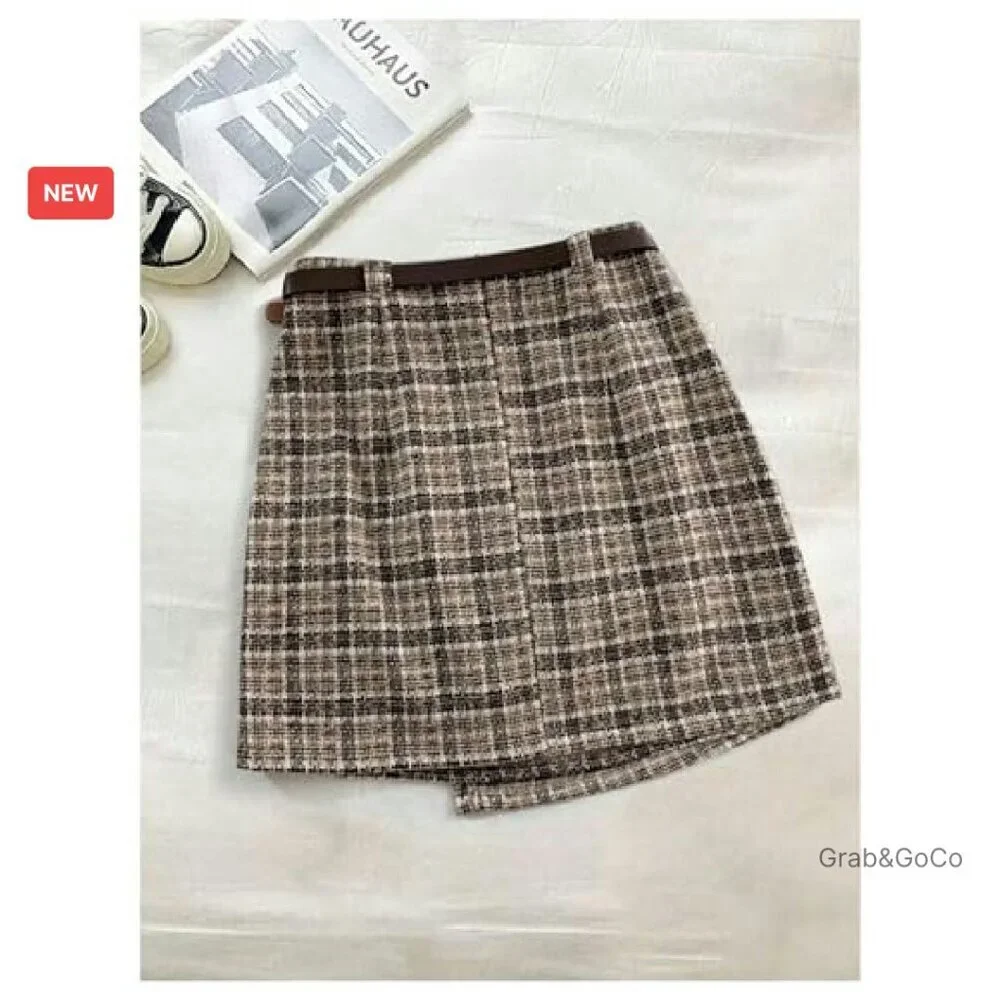 Vintage Gingham Plaid Wrap Skirt with Belt Y2K Retro Chic A-Line Style